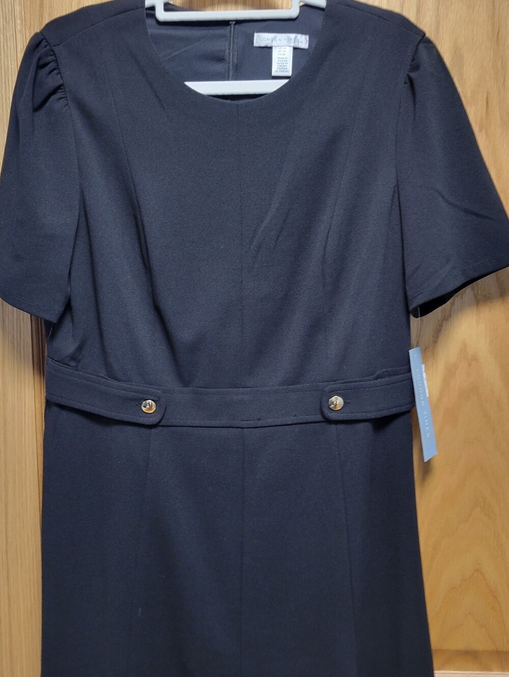 London Times Black Short-Sleeve Belted Midi Dress